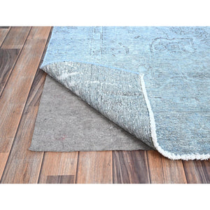 7'1"x9'9" Corydalis Blue, Hand Knotted Cropped Thin Old Persian Tabriz, Even Wear, Sides And Ends Professionally Secured, Cleaned, Sheared Low, Good Condition Velvety Wool Oriental Rug FWR521556