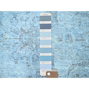 7'1"x9'9" Corydalis Blue, Hand Knotted Cropped Thin Old Persian Tabriz, Even Wear, Sides And Ends Professionally Secured, Cleaned, Sheared Low, Good Condition Velvety Wool Oriental Rug FWR521556