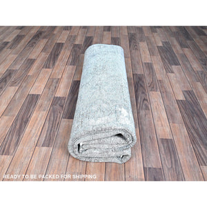 7'1"x9'9" Corydalis Blue, Hand Knotted Cropped Thin Old Persian Tabriz, Even Wear, Sides And Ends Professionally Secured, Cleaned, Sheared Low, Good Condition Velvety Wool Oriental Rug FWR521556