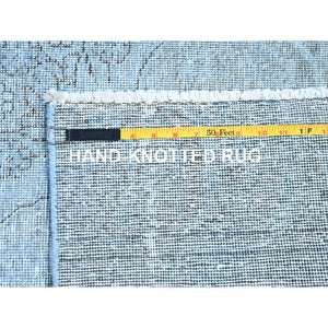 7'1"x9'9" Corydalis Blue, Hand Knotted Cropped Thin Old Persian Tabriz, Even Wear, Sides And Ends Professionally Secured, Cleaned, Sheared Low, Good Condition Velvety Wool Oriental Rug FWR521556