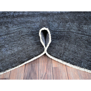 6'3"x9'3" Vulcan Black, Hand Knotted Vintage Persian Tabriz, Shiny Wool, Distressed Look, Cropped Thin, Sheared Low, Evenly Worn Shabby Chic, Sides and Ends Professionally Secured, Oriental Rug FWR521562