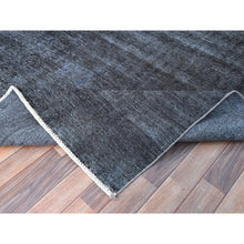 Load image into Gallery viewer, 6&#39;3&quot;x9&#39;3&quot; Vulcan Black, Hand Knotted Vintage Persian Tabriz, Shiny Wool, Distressed Look, Cropped Thin, Sheared Low, Evenly Worn Shabby Chic, Sides And Ends Professionally Secured, Oriental Rug FWR521562