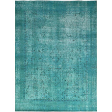 Load image into Gallery viewer, 8&#39;1&quot;x11&#39; Deep Green, Overdyed Vintage Persian Tabriz Sides and Ends Professionally Secured and Cleaned, Distressed Sheared Low, Hand Knotted, Cropped Thin, Abrash Evenly Worn 100% Wool Oriental Rug FWR521592