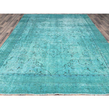 Load image into Gallery viewer, 8&#39;1&quot;x11&#39; Deep Green, Overdyed Vintage Persian Tabriz Sides and Ends Professionally Secured and Cleaned, Distressed Sheared Low, Hand Knotted, Cropped Thin, Abrash Evenly Worn 100% Wool Oriental Rug FWR521592