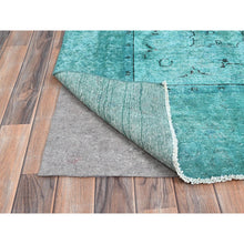 Load image into Gallery viewer, 8&#39;1&quot;x11&#39; Deep Green, Overdyed Vintage Persian Tabriz Sides And Ends Professionally Secured And Cleaned, Distressed Sheared Low, Hand Knotted, Cropped Thin, Abrash Evenly Worn 100% Wool Oriental Rug FWR521592
