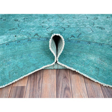 Load image into Gallery viewer, 8&#39;1&quot;x11&#39; Deep Green, Overdyed Vintage Persian Tabriz Sides And Ends Professionally Secured And Cleaned, Distressed Sheared Low, Hand Knotted, Cropped Thin, Abrash Evenly Worn 100% Wool Oriental Rug FWR521592