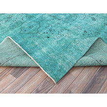 Load image into Gallery viewer, 8&#39;1&quot;x11&#39; Deep Green, Overdyed Vintage Persian Tabriz Sides and Ends Professionally Secured and Cleaned, Distressed Sheared Low, Hand Knotted, Cropped Thin, Abrash Evenly Worn 100% Wool Oriental Rug FWR521592