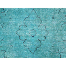 Load image into Gallery viewer, 8&#39;1&quot;x11&#39; Deep Green, Overdyed Vintage Persian Tabriz Sides and Ends Professionally Secured and Cleaned, Distressed Sheared Low, Hand Knotted, Cropped Thin, Abrash Evenly Worn 100% Wool Oriental Rug FWR521592