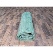 Load image into Gallery viewer, 8&#39;1&quot;x11&#39; Deep Green, Overdyed Vintage Persian Tabriz Sides And Ends Professionally Secured And Cleaned, Distressed Sheared Low, Hand Knotted, Cropped Thin, Abrash Evenly Worn 100% Wool Oriental Rug FWR521592