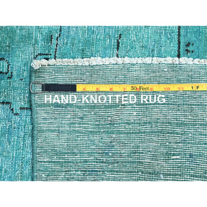 8'1"x11' Deep Green, Overdyed Vintage Persian Tabriz Sides and Ends Professionally Secured and Cleaned, Distressed Sheared Low, Hand Knotted, Cropped Thin, Abrash Evenly Worn 100% Wool Oriental Rug FWR521592