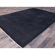 Load image into Gallery viewer, 6&#39;5&quot;x9&#39;5&quot; Onyx Black, Overdyed, Evenly Worn, Cropped Thin, Hand Knotted Sides And Ends Professionally Secured, Vintage Persian Tabriz, Sheared Low, Cleaned, Extra Soft Wool, Oriental Rug FWR521616