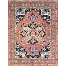 Load image into Gallery viewer, 9&#39;1&quot;x12&#39; Indian Red, Denser Weave Afghan Peshawar Serapi Heriz Design With Large Center Medallion, Vegetable Dyes, Soft and Shiny Wool, Hand Knotted, Oriental Rug FWR521682