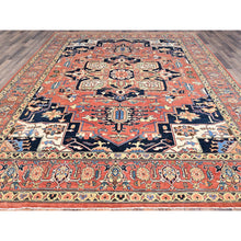 Load image into Gallery viewer, 9&#39;1&quot;x12&#39; Indian Red, Denser Weave Afghan Peshawar Serapi Heriz Design With Large Center Medallion, Vegetable Dyes, Soft and Shiny Wool, Hand Knotted, Oriental Rug FWR521682