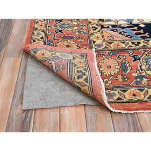9'1"x12' Indian Red, Denser Weave Afghan Peshawar Serapi Heriz Design With Large Center Medallion, Vegetable Dyes, Soft and Shiny Wool, Hand Knotted, Oriental Rug FWR521682
