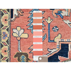 9'1"x12' Indian Red, Denser Weave Afghan Peshawar Serapi Heriz Design With Large Center Medallion, Vegetable Dyes, Soft and Shiny Wool, Hand Knotted, Oriental Rug FWR521682