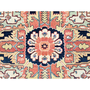 9'1"x12' Indian Red, Denser Weave Afghan Peshawar Serapi Heriz Design With Large Center Medallion, Vegetable Dyes, Soft and Shiny Wool, Hand Knotted, Oriental Rug FWR521682