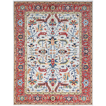 Load image into Gallery viewer, 8&#39;10&quot;x11&#39;8&quot; Murmur Gray, Pumpkin Colors, Organic Wool, Hand Knotted Afghan Peshawar Serapi Heriz All Over Design, Densely Woven and Vegetable Dyes, Oriental Rug FWR521688
