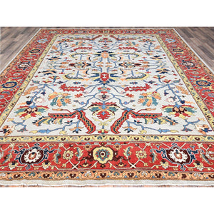 8'10"x11'8" Murmur Gray, Pumpkin Colors, Organic Wool, Hand Knotted Afghan Peshawar Serapi Heriz All Over Design, Densely Woven and Vegetable Dyes, Oriental Rug FWR521688