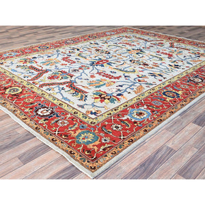 8'10"x11'8" Murmur Gray, Pumpkin Colors, Organic Wool, Hand Knotted Afghan Peshawar Serapi Heriz All Over Design, Densely Woven and Vegetable Dyes, Oriental Rug FWR521688