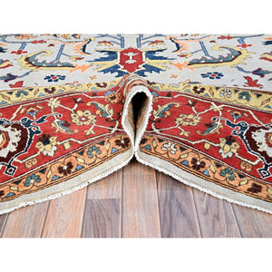 8'10"x11'8" Murmur Gray, Pumpkin Colors, Organic Wool, Hand Knotted Afghan Peshawar Serapi Heriz All Over Design, Densely Woven and Vegetable Dyes, Oriental Rug FWR521688