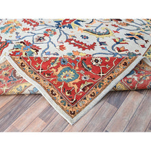 Load image into Gallery viewer, 8&#39;10&quot;x11&#39;8&quot; Murmur Gray, Pumpkin Colors, Organic Wool, Hand Knotted Afghan Peshawar Serapi Heriz All Over Design, Densely Woven and Vegetable Dyes, Oriental Rug FWR521688