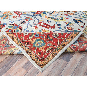 8'10"x11'8" Murmur Gray, Pumpkin Colors, Organic Wool, Hand Knotted Afghan Peshawar Serapi Heriz All Over Design, Densely Woven and Vegetable Dyes, Oriental Rug FWR521688