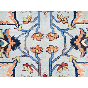 8'10"x11'8" Murmur Gray, Pumpkin Colors, Organic Wool, Hand Knotted Afghan Peshawar Serapi Heriz All Over Design, Densely Woven and Vegetable Dyes, Oriental Rug FWR521688