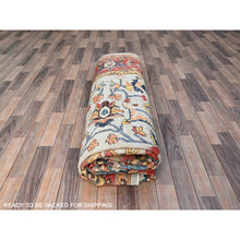 Load image into Gallery viewer, 8&#39;10&quot;x11&#39;8&quot; Murmur Gray, Pumpkin Colors, Organic Wool, Hand Knotted Afghan Peshawar Serapi Heriz All Over Design, Densely Woven and Vegetable Dyes, Oriental Rug FWR521688