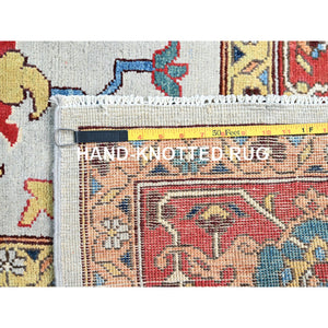 8'10"x11'8" Murmur Gray, Pumpkin Colors, Organic Wool, Hand Knotted Afghan Peshawar Serapi Heriz All Over Design, Densely Woven and Vegetable Dyes, Oriental Rug FWR521688