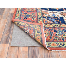 Load image into Gallery viewer, 9&#39;x11&#39;8&quot; Salmon Red With Navy Blue Corner Panels, Afghan Peshawar Hand Knotted Heriz Serapi With Large Center Medallion Design, Vegetable Dyes Pure Wool, Densely Woven, Oriental Rug FWR521694