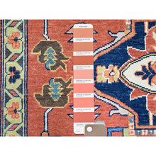 Load image into Gallery viewer, 9&#39;x11&#39;8&quot; Salmon Red With Navy Blue Corner Panels, Afghan Peshawar Hand Knotted Heriz Serapi With Large Center Medallion Design, Vegetable Dyes Pure Wool, Densely Woven, Oriental Rug FWR521694