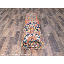 Load image into Gallery viewer, 9&#39;x11&#39;8&quot; Salmon Red With Navy Blue Corner Panels, Afghan Peshawar Hand Knotted Heriz Serapi With Large Center Medallion Design, Vegetable Dyes Pure Wool, Densely Woven, Oriental Rug FWR521694