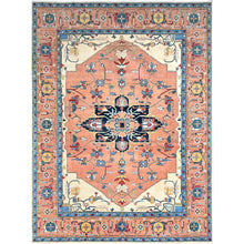 Load image into Gallery viewer, 9&#39;x11&#39;10&quot; Tea Rose Red, Hand Knotted, Denser Weave, Natural Dyes, All Wool, Afghan Peshawar Serapi Heriz with Central Motif, All Over Floral Design, Oriental Rug FWR521712