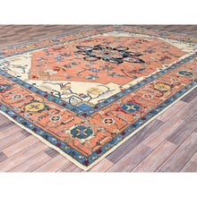 Load image into Gallery viewer, 9&#39;x11&#39;10&quot; Tea Rose Red, Hand Knotted, Denser Weave, Natural Dyes, All Wool, Afghan Peshawar Serapi Heriz With Central Motif, All Over Floral Design, Oriental Rug FWR521712