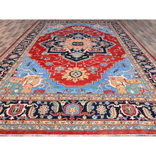 Load image into Gallery viewer, 12&#39;x17&#39;2&quot; Venetian Red, Delft Blue Border, Afghan Peshawar Serapi And Heriz Tribal Design, Hand Knotted, Soft Wool, Vegetable Dyes, Densely Woven Oriental Oversized Rug FWR521754
