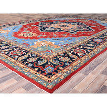 Load image into Gallery viewer, 12&#39;x17&#39;2&quot; Venetian Red, Delft Blue Border, Afghan Peshawar Serapi And Heriz Tribal Design, Hand Knotted, Soft Wool, Vegetable Dyes, Densely Woven Oriental Oversized Rug FWR521754