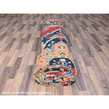 Load image into Gallery viewer, 12&#39;x17&#39;2&quot; Venetian Red, Delft Blue Border, Afghan Peshawar Serapi And Heriz Tribal Design, Hand Knotted, Soft Wool, Vegetable Dyes, Densely Woven Oriental Oversized Rug FWR521754