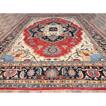 Load image into Gallery viewer, 12&#39;1&quot;x15&#39;9&quot; Deep Red, Natural Wool, Afghan Heriz Serapi Peshawar Geometric Design, Hand Knotted Denser Weave, Vegetable Dyes, Oversized Oriental Rug FWR521760