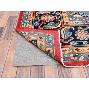 12'1"x15'9" Deep Red, Natural Wool, Afghan Heriz Serapi Peshawar Geometric Design, Hand Knotted Denser Weave, Vegetable Dyes, Oversized Oriental Rug FWR521760