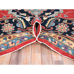 12'1"x15'9" Deep Red, Natural Wool, Afghan Heriz Serapi Peshawar Geometric Design, Hand Knotted Denser Weave, Vegetable Dyes, Oversized Oriental Rug FWR521760