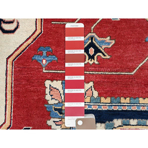 12'1"x15'9" Deep Red, Natural Wool, Afghan Heriz Serapi Peshawar Geometric Design, Hand Knotted Denser Weave, Vegetable Dyes, Oversized Oriental Rug FWR521760