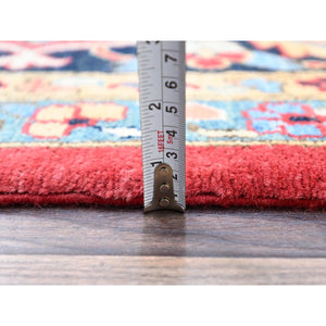 12'1"x15'9" Deep Red, Natural Wool, Afghan Heriz Serapi Peshawar Geometric Design, Hand Knotted Denser Weave, Vegetable Dyes, Oversized Oriental Rug FWR521760