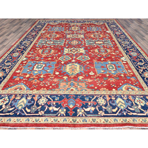 9'10"x13'1" Ruby Red With Lapis Lazuli Blue, Afghan Peshawar Serapi Heriz With All Over Motifs Design, Vegetable Dyes, Hand Knotted Organic Wool, Denser Weave, Oriental Rug FWR521772
