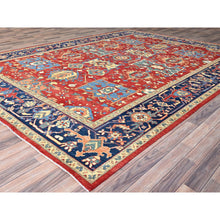 Load image into Gallery viewer, 9&#39;10&quot;x13&#39;1&quot; Ruby Red With Lapis Lazuli Blue, Afghan Peshawar Serapi Heriz With All Over Motifs Design, Vegetable Dyes, Hand Knotted Organic Wool, Denser Weave, Oriental Rug FWR521772