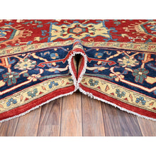 Load image into Gallery viewer, 9&#39;10&quot;x13&#39;1&quot; Ruby Red With Lapis Lazuli Blue, Afghan Peshawar Serapi Heriz With All Over Motifs Design, Vegetable Dyes, Hand Knotted Organic Wool, Denser Weave, Oriental Rug FWR521772