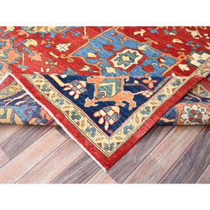 9'10"x13'1" Ruby Red With Lapis Lazuli Blue, Afghan Peshawar Serapi Heriz With All Over Motifs Design, Vegetable Dyes, Hand Knotted Organic Wool, Denser Weave, Oriental Rug FWR521772