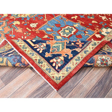 Load image into Gallery viewer, 9&#39;10&quot;x13&#39;1&quot; Ruby Red With Lapis Lazuli Blue, Afghan Peshawar Serapi Heriz With All Over Motifs Design, Vegetable Dyes, Hand Knotted Organic Wool, Denser Weave, Oriental Rug FWR521772