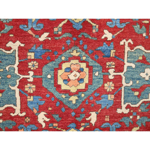 9'10"x13'1" Ruby Red With Lapis Lazuli Blue, Afghan Peshawar Serapi Heriz With All Over Motifs Design, Vegetable Dyes, Hand Knotted Organic Wool, Denser Weave, Oriental Rug FWR521772