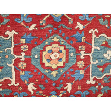 Load image into Gallery viewer, 9&#39;10&quot;x13&#39;1&quot; Ruby Red With Lapis Lazuli Blue, Afghan Peshawar Serapi Heriz With All Over Motifs Design, Vegetable Dyes, Hand Knotted Organic Wool, Denser Weave, Oriental Rug FWR521772