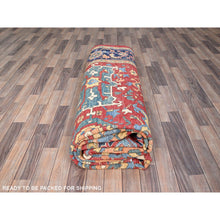 Load image into Gallery viewer, 9&#39;10&quot;x13&#39;1&quot; Ruby Red With Lapis Lazuli Blue, Afghan Peshawar Serapi Heriz With All Over Motifs Design, Vegetable Dyes, Hand Knotted Organic Wool, Denser Weave, Oriental Rug FWR521772